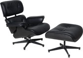 Design XL Lounge Chair Fauteuil in zwart essenhout en echt leer