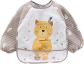 Slabbetje lange mouwen met brede opvangbak (1-3 jaar) - kat - mag in vaatwasser/ wasmachine