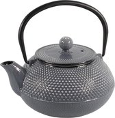SakuraTea - Theepot - Gietijzer - 0.8L - Zwart - Glans Lichtgrijs - Inclusief Filter