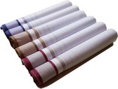 Zakdoeken Heren Wit Smalle Streep Rood/Goud/Paars, 100% Katoen Satijn
