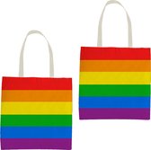 2x Polyester boodschappentasje/shopper regenboog/rainbow/pride vlag voor volwassenen en kids - Festival/pride musthaves
