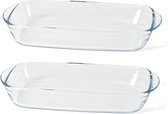 Set van 2x stuks glazen ovenschalen/serveerschalen rechthoekig 39 cm 3,8 liter - Ovenschotel oven serveerschalen van glas