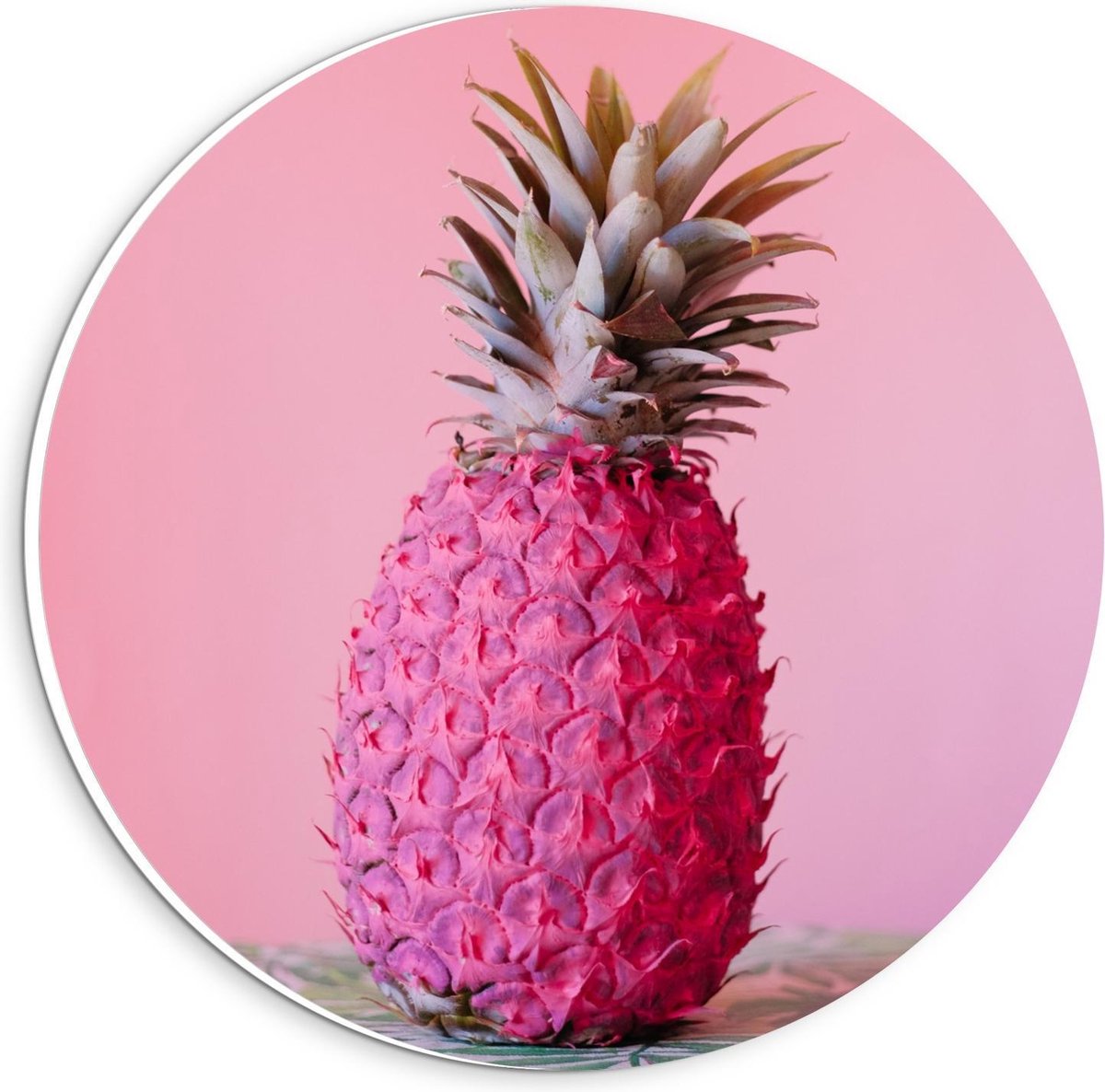 KuijsFotoprint - Schilderij - Ananas Met Achtergrond Blaadjestafel - Groen En Roze - 20 X 20 Cm