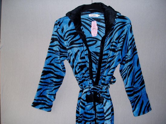 Badjas tijgerprint met centuur Fine women capuchon en zakken blauw XXL