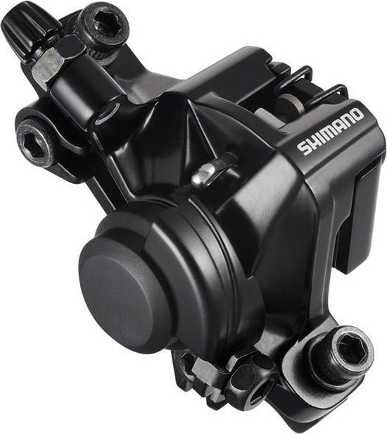 Zwarte mechanische Shimano BR-M375 schijfremklauw met Post Mount-bevestiging.