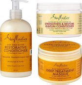 Shea Moisture Raw Shea Butter- Conditioner en Haarmasker - Jamaican Black Castor Oil Leave-In Conditioner - Set of 3