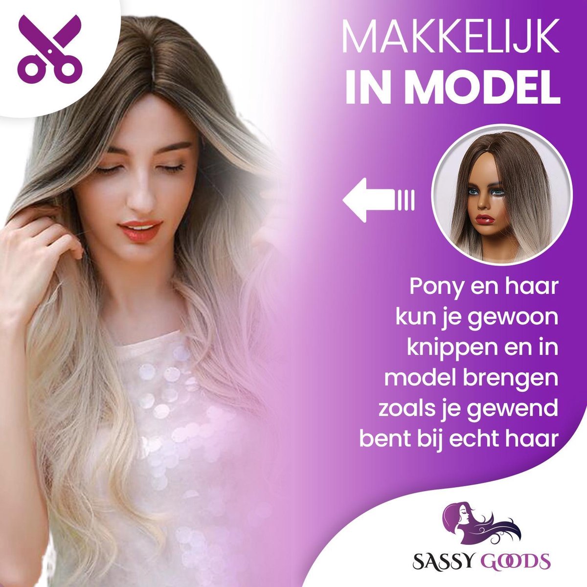 SassyGoods As Blonde Pruik - Pruiken Dames Lang Haar - Wig - Wasbaar - Verstelbaar - Blond - 70 cm — afbeelding 2