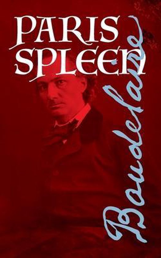 Livre "Paris Spleen" avec un portrait de Baudelaire en rouge.
