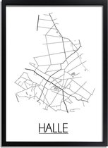 Halle Plattegrond poster A2 + fotolijst zwart (42x59,4cm) - DesignClaud