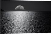 Dibond - Maan aan de Horizon Zwart - Wit - 90x60cm Foto op Aluminium (Wanddecoratie van metaal)
