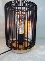 Tafellamp zwart metaal/hout van Evergreen Home Decoration 24x17x17 cm