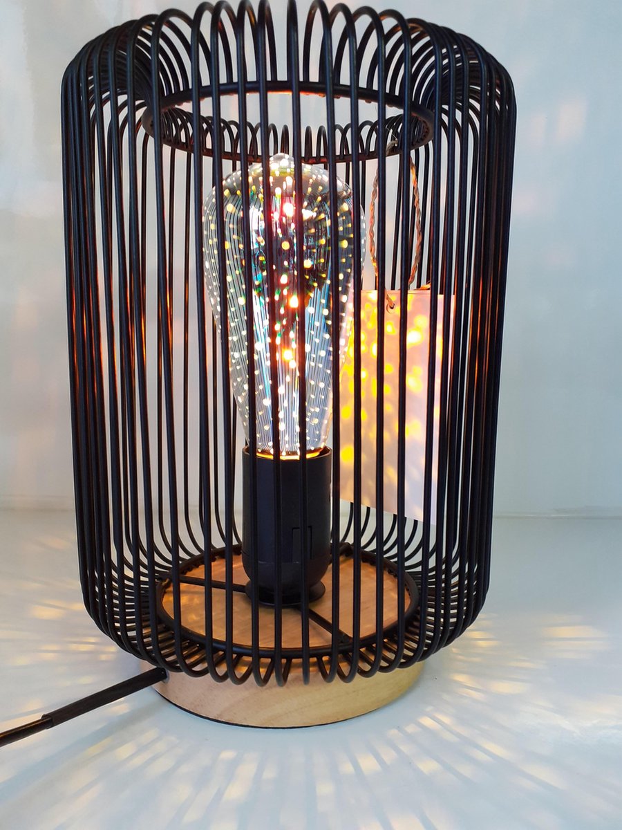 Tafellamp zwart metaal/hout van Evergreen Home Decoration 24x17x17 cm