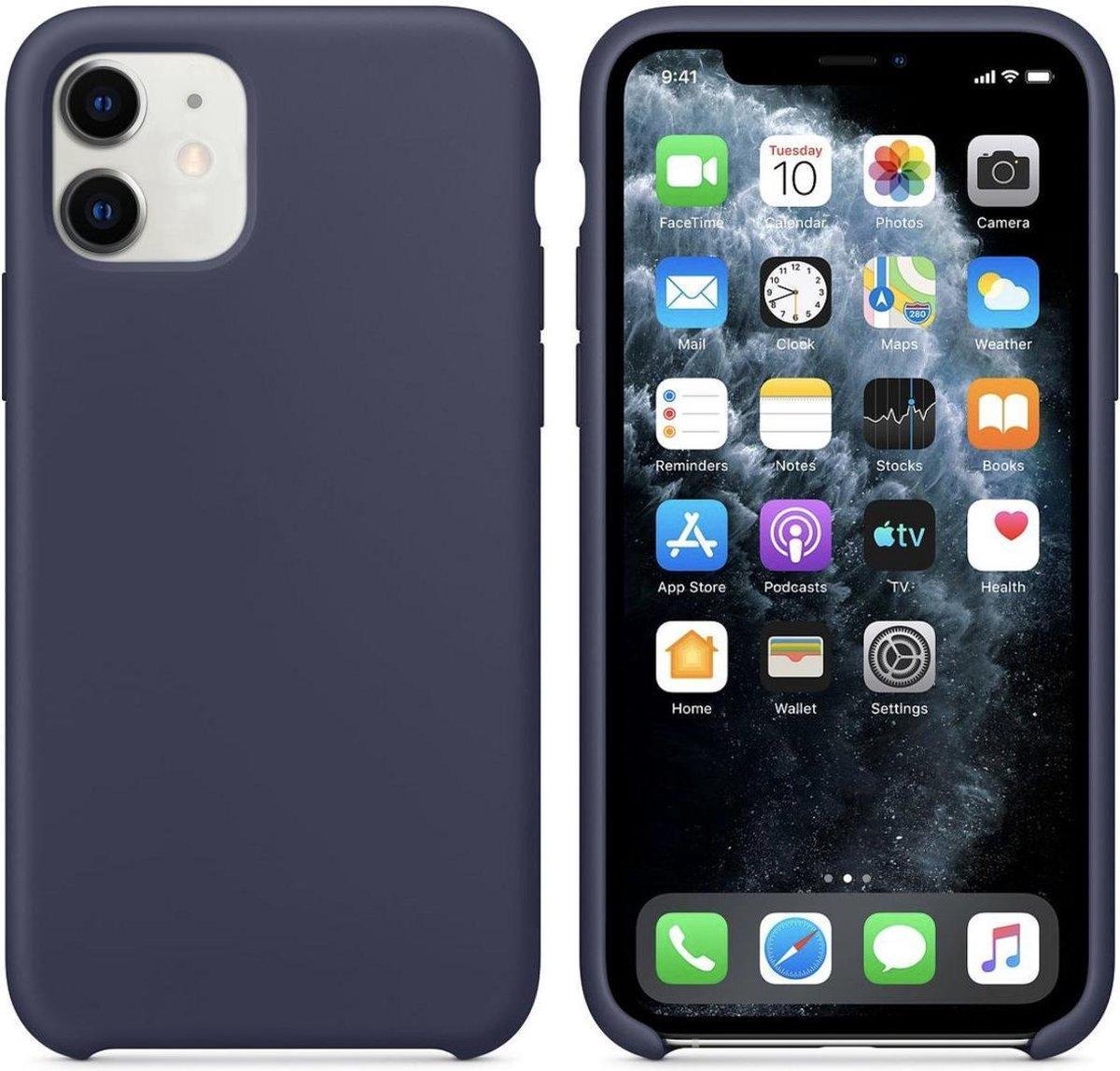 Geschikt voor Apple iPhone 12 Siliconen hoesje - Donkerblauw - Suède binnenkant