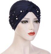 IRSA Scarfs Jersey Turban With Pearls Navy blue - Hijab - Hoofddoek - Jersey Scarf - Tulband - Muts