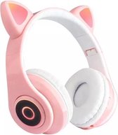 LIFETASTIC® Bluetooth Wireless Stereo Koptelefoon met Noise Reduction Technology - Roze - Kat - Kattenoren - Met licht - LED - Met Ingebouwde Microfoon