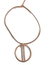 Petra's Sieradenwereld - Leren ketting rosékleurig met hanger strass RVS (881)