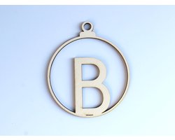 HOUTEN KERSTVERSIERING / WOODEN CHRISTMAS DECORATION - KERSTBAL / CHRISTMAS TREE BAUBLE - Letter B - 9cm - LICHT HOUT / NATURAL WOOD - HOUTEN HANGERS - KERSTBOOM - ALFABET / ALPHABET - KERSTDECORATIE - NAAM