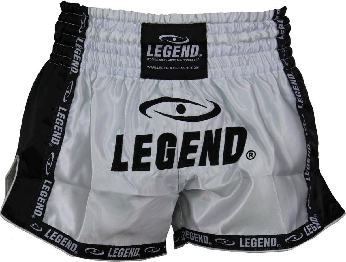 Legend Sports Kickboksshort Unisex Satijn Wit/zwart Maat M