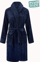 Grote maten badjas unisex - sjaalkraag badjas van fleece - Plus size - marine blauw 3XL/4XL