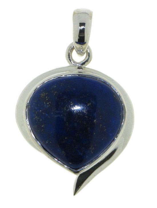 SilverGems Zilveren hanger met cabouchon geslepen hart vormige Lapis Lazuli edelsteen