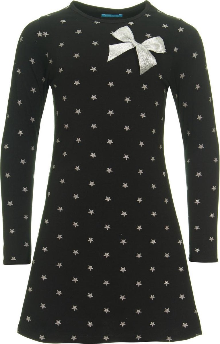 10% KORTING Bobbi Ravioli | Zwarte A-lijn jurk met zilveren sterren print 98/104