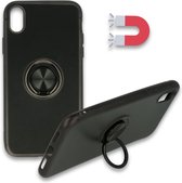 iPhone XS Max Hoesje Zwart - Siliconen Back Cover met Ring Kickstand - Geschikt voor Magneet Houders