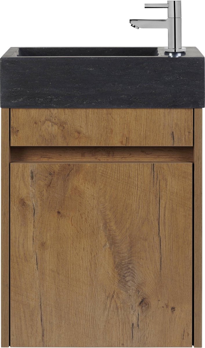 Saqu Florence Fonteinmeubel - Toilet/WC kastje - met Natuurstenen Fontein - Wild Eiken | bol.com