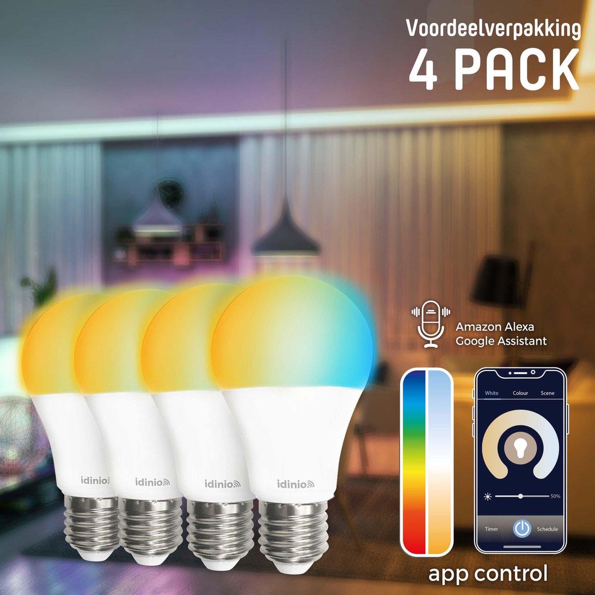 IDINIO Smart E27 LED lamp Dimbaar Wit + kleur A60 4