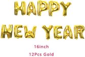 Folieballon Happy New Year, 40 cm grote letters in GOUD