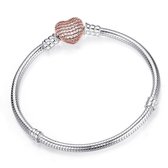 Fler® | Armband Zilver | Zilveren armband | geschikt voor alle populaire bedelcollecties | Bedelarmband | Vlinder sluiting met hartje | Elegante dames armband / Valentijnsdag cadea