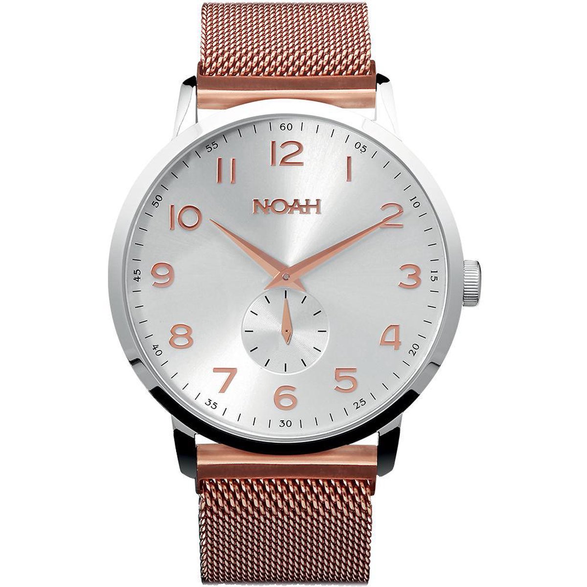 NOAH Slimline Rosegold steel - horloge met soepele milanese band - Ø 43 mm - zilver-roségoud