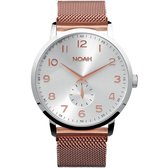 NOAH Slimline Rosegold steel - horloge met soepele milanese band - Ø 43 mm - zilver/roségoud