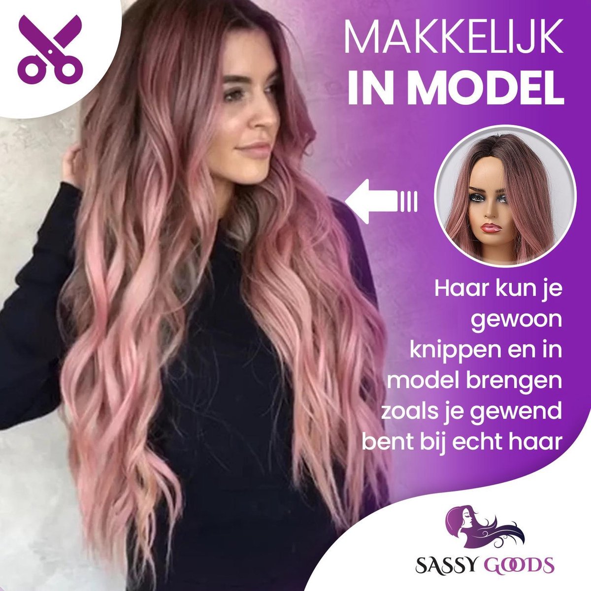 SassyGoods Roze Pruik - Pruiken Dames Lang Haar - Wig - Haarstuk - Wasbaar - 70 cm — afbeelding 6