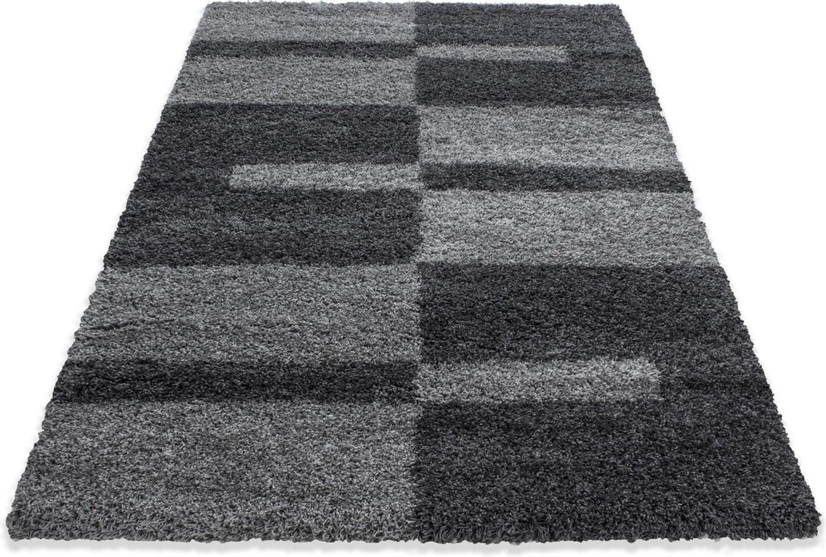 Extra hoogpolig en modern vloerkleed Gala - grijs - 140x200 cm