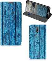 Telefoonhoesje Nokia 2.4 Magnet Case Wood Blue