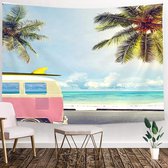 Ulticool - Volkswagen bus Palmier Sun Sea - Tapisserie - 200x150 cm - Groot tapisserie - Affiche