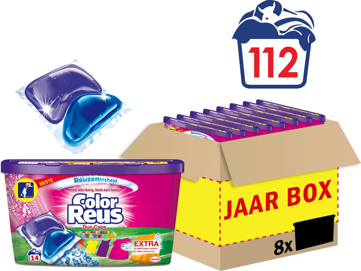 Color Reus Duo Caps Wascapsules - Wasmiddel Capsules - Voordeelverpakking - 8 x 14 wasbeurten