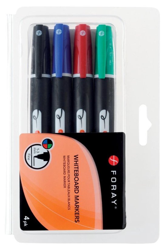 begaan Regan beschermen Foray Whiteboard Stiften 1-3mm - 4 Pack - Kleuren mix - Fijne punt -  Whiteboard marker... | bol.com