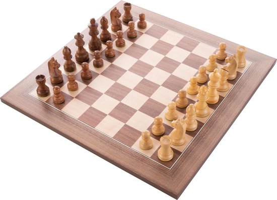 Afbeelding van het spel Luxe ingelegd  schaakbord 40x40 met schaakstenen hout / blank hout