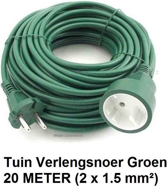 TUIN VERLENGSNOER / VERLENGKABEL - 20 METER - GROEN - 2 X 1.5 mm² - 2500 W  | bol.com