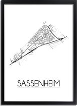 Sassenheim Plattegrond poster A3 + fotolijst zwart (29,7x42cm) DesignClaud