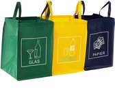 Afvalscheider, set van 3 zakken voor glas, plastic en papier, recycling zakken