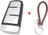 Autosleutel 3 knoppen HU66S20 smart key geschikt voor Volkswagen sleutel / Passat CC / Magotan / sleutelbehuizing volkswagen + gevlochten bruin PU-lederen sleutelhanger.