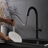 Aqualux wellness keukenkraan met uitrekbare uitloop - zwart/goud - kraan met hoge uitloop