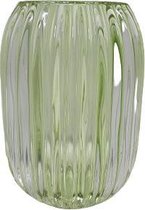 Theelichthouder - Transparant / Groen - Glas -  Ø13 x h7 cm - Waxinelichthouder – Waxinelicht – Gezellig – Sfeer – Kerst – Feestdagen – Licht – Wintertijd – Herfst – Thuis – Woonkamer – Inter