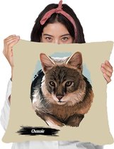 Sierkussen - Chausie Met Je Eigen Naam - Wit - 45 Cm X 45 Cm