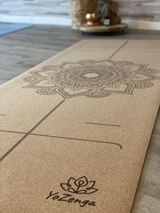 YoZenga Mandala Flower Yoga Mat | Premium Natuurlijk Kurk | Antislip & Schokabsorptie | Inclusief Draagriem | Duurzaam & Eco-vriendelijk
