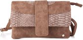 Yoonz - Crossbody Tas - Flap Met Magneetsluiting En Ritssluiting - Snake Print - Bruin - Afneembaar En Verstelbaar Hengsel - Afneembaar Polsbandje - Kunstleer