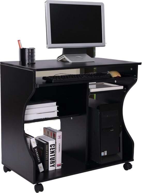 Bureau compact - Table à écrire - Bureau d'ordinateur - Bureau - Bureau - Mobile - 80 x 48 x 76 cm - Zwart