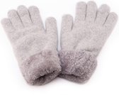Lichtgrijs gebreide handschoenen met nepbont voor dames - Warme handschoenen voor vrouwen